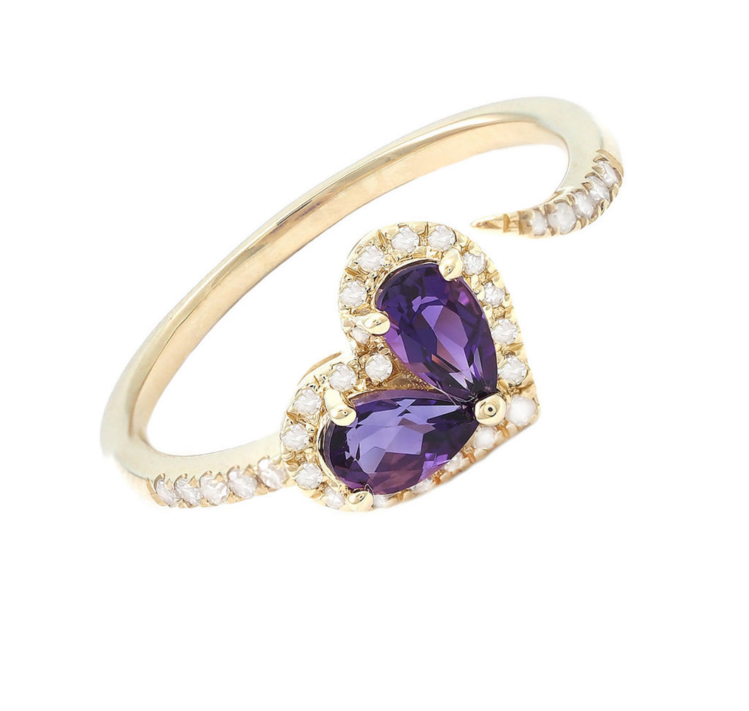 Yellow Gold Fashion Pear Prong Amethyst Ring (Heart Shape Fashion )